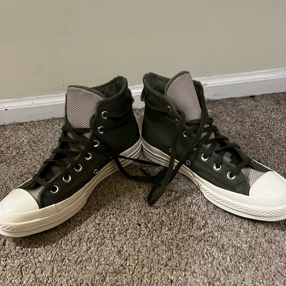 Olive Green High Top Converse. Size 8.